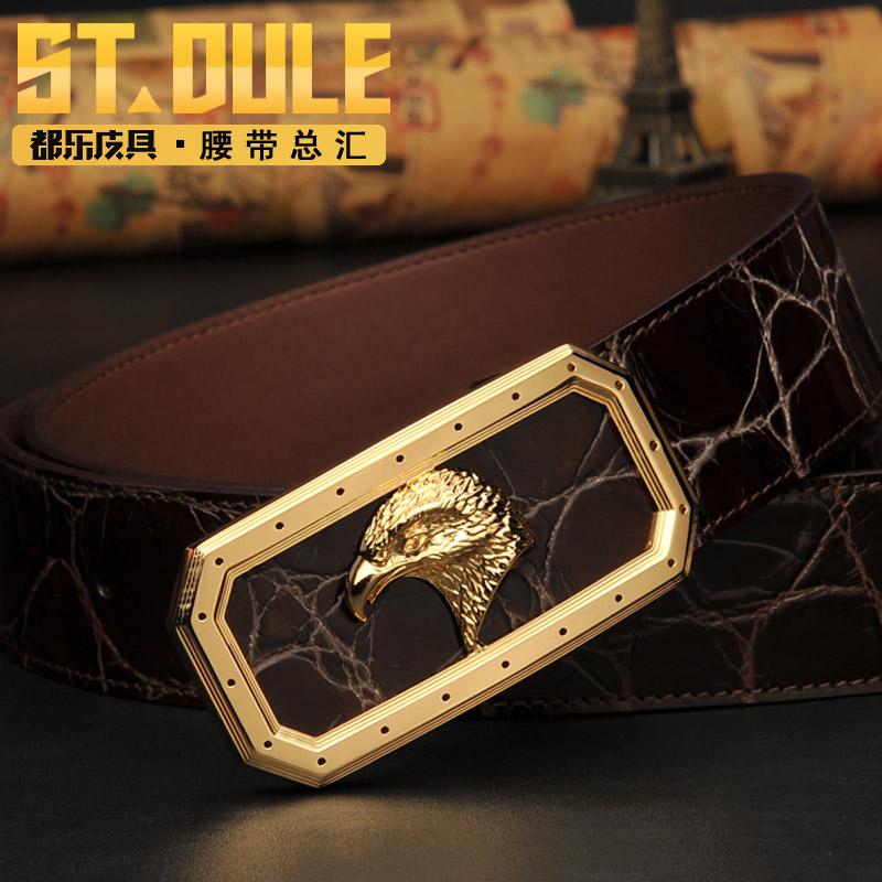 都乐DULE 真牛皮腰带男士黄铜平滑扣霸气鹰头腰带送礼男朋友休闲皮带