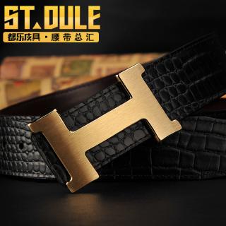 都乐Dule 简约男士鳄鱼纹腰带休闲潮流时尚字母H扣腰带真牛...