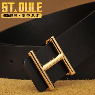 都乐DULE 男士单层头层牛皮真牛皮皮带 新款工字扣H型扣头男款腰带 商务休闲时尚百搭潮流
