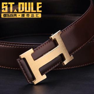 都乐dule男士时尚潮流H扣铜扣平滑扣皮带 经典工字扣男款西...