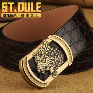 都乐男士潮流时尚不锈钢虎头平滑扣真牛皮皮带个性男青年牛仔裤板扣腰带